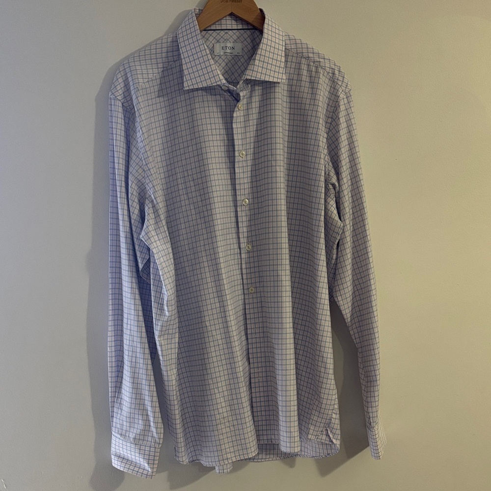 Etro Men's White and Blue Checkered Dress Shirt